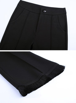 Black Tassel Stitching High Waist Flare Pants