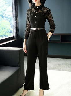 Black Sexy Perspective Lace Splicing Jumpsuits