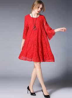 Loose Lace Hollow Out Shift Dress