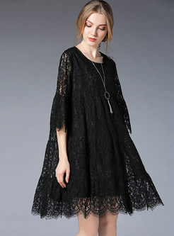 Casual Lace Hollow Out Shift Dress