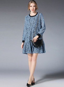 Cute Splicing Lace Hollow Out Shift Dress