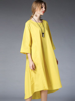 Yellow Casual Loose Asymmetric Hem Shift Dress