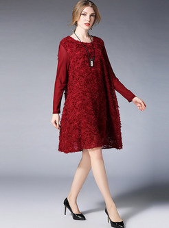 Wine Red Chiffon Stereoscopic Design Shift Dress