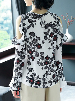 Silk Floral Print Off Shoulder Blouse