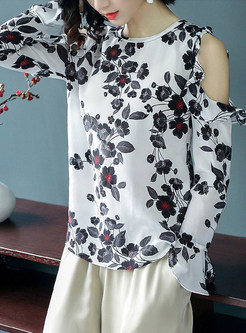 Silk Floral Print Off Shoulder Blouse