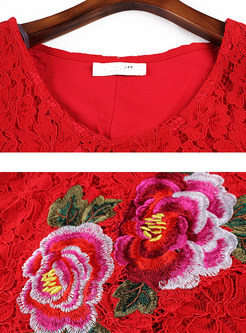 Lace Embroidered V-neck Shift Dress