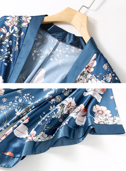 Blue Vintage Flower Print Coat