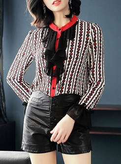 Stylish Hit Color Single-breasted Blouse