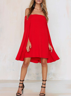 Red Sexy Slash Neck Caped-sleeve Mini Dress