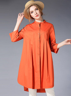 Orange Cotton Slit Lapel Shift Dress