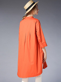 Orange Cotton Slit Lapel Shift Dress