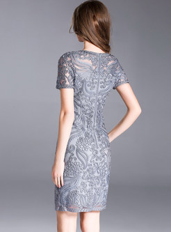 Grey Vintage Embroidered Bodycon Dress