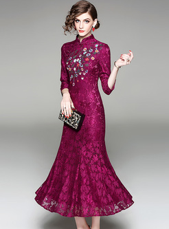 Chic Lace Embroidery Improved Cheongsam Mermaid Dress
