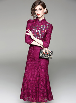 Chic Lace Embroidery Improved Cheongsam Mermaid Dress