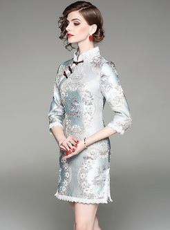 Vintage Jacquard Improved Cheongsam Dress