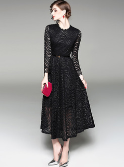 Black Lace Hollow Big Hem Maxi Dress