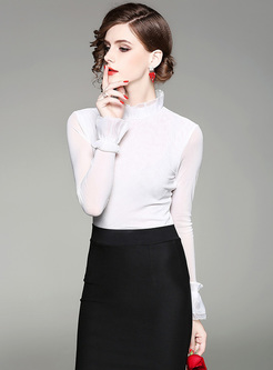 Brief White Perspective Stand Collar Slim Top