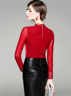 Red Hollow Perspective Slim Top