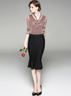 Brown Chic Tied-collar Slim Top