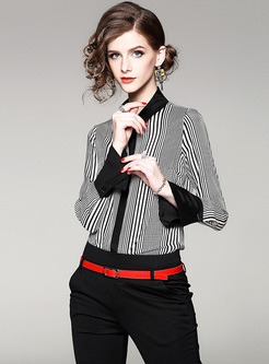 Chic Vertical Striped Flare Sleeve Blouse