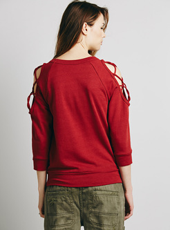 Red Off Shoulder Tied Sweatshirt