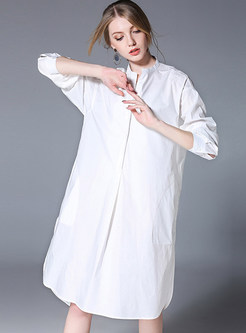 White Cotton Asymmetric Shift Dress