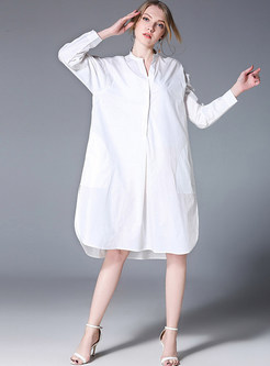 White Cotton Asymmetric Shift Dress