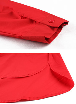 Red Loose Slit Shift Shirt Dress