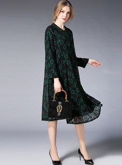 Green Flower Print Lace Shift Dress