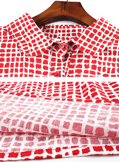 Red Plaid Lapel Three Quarters Sleeve Shift Dress