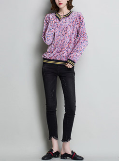 Pink Velvet Hit Color Print Sweatshirt