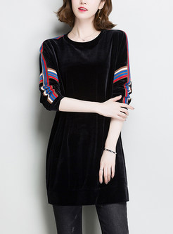 Black Contrast Color Striped Loose Sweatshirt