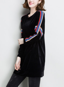 Black Contrast Color Striped Loose Sweatshirt