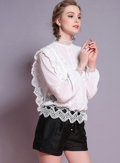 Hollow Out Falbala Stand Collar Blouse