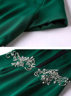 Green Embroidered Short Sleeve Bodycon Dress