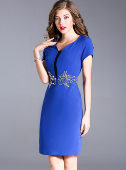 Embroidered Nail Drill V-neck Bodycon Dress