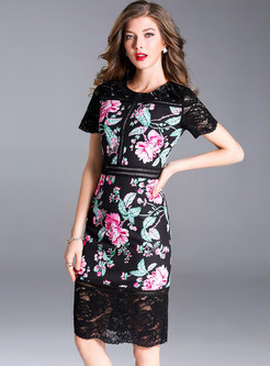 Black Embroidered Splicing Hollow Out Bodycon Dress