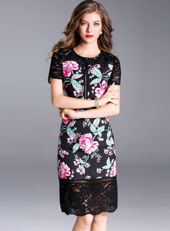 Black Embroidered Splicing Hollow Out Bodycon Dress