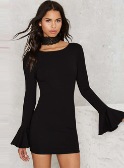 Black Slim Flare Sleeve Mini Bodycon Dress