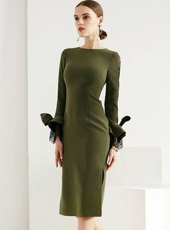 Green Lace Splicing Slim Bodycon Dress