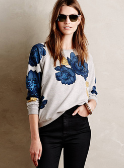 Chic Flower Print Loose Sweatshirt