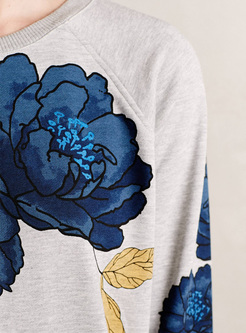 Chic Flower Print Loose Sweatshirt