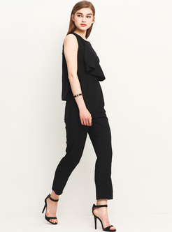 Black Asymmetric Sleeveless Slim Jumpsuit