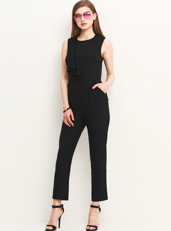 Black Asymmetric Sleeveless Slim Jumpsuit