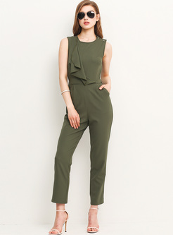 Chic Green Asymmetric Sleeveless Slim Jumpsuit
