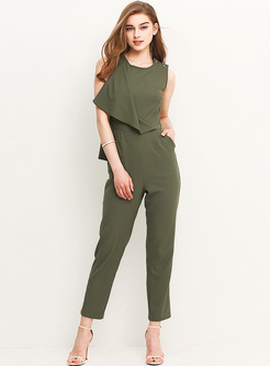 Chic Green Asymmetric Sleeveless Slim Jumpsuit