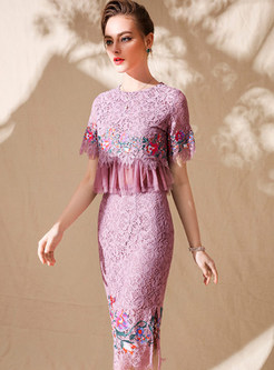 Ethnic Embroidered Lace Bodycon Two-piece Outfits