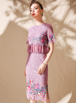 Ethnic Embroidered Lace Bodycon Two-piece Outfits