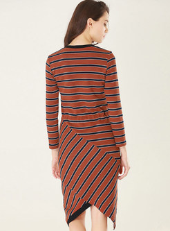 Orange Striped Lacing Bodycon Dress