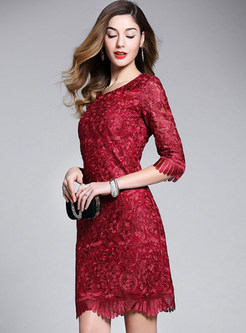 Red Embroidered Lace Selvedge Bodycon Dress